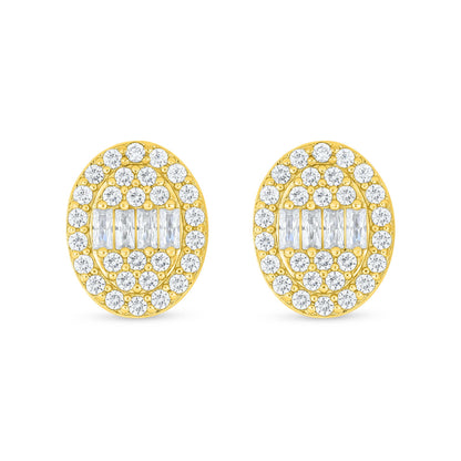 Sterling Silver 925 Earring Golden Plated Embedded With White Zircon