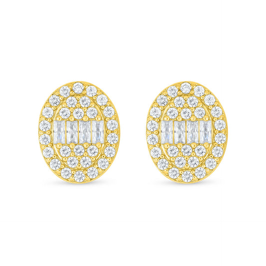 Sterling Silver 925 Earring Golden Plated Embedded With White Zircon