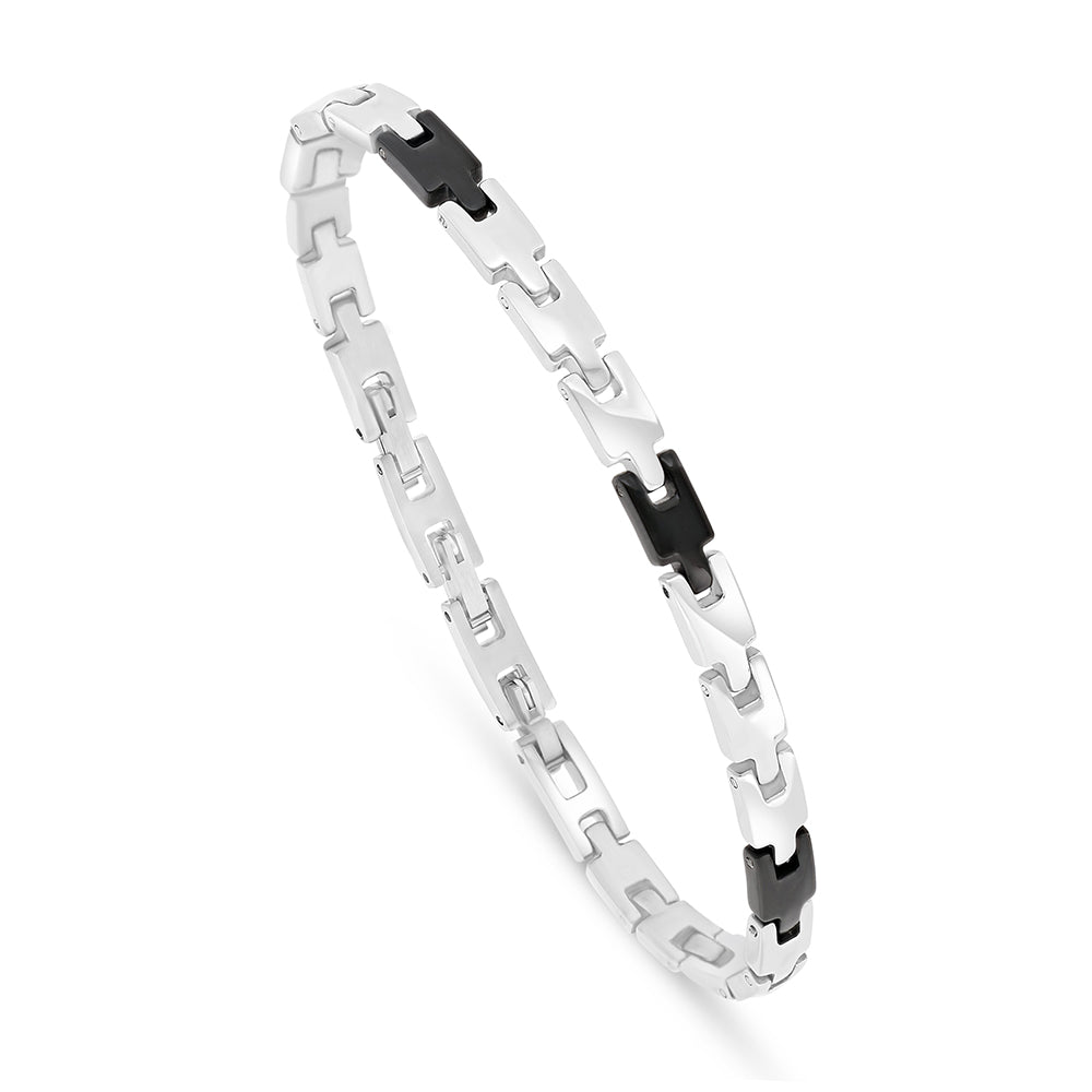 اسورة رجالي ستانلس ستيل لون فضي و اسود عيار 316L 