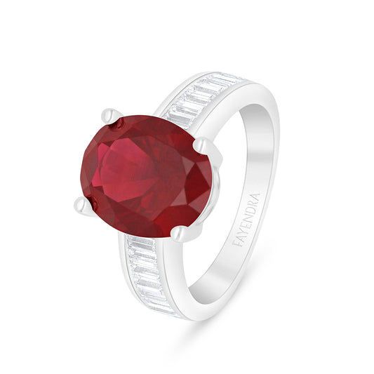 Sterling Silver 925 Ring Rhodium Plated Embedded With Ruby Corundum And White Zircon