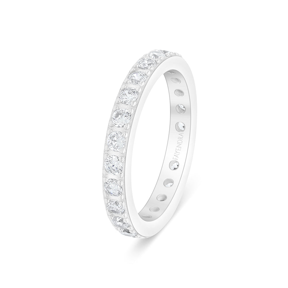 Sterling Silver 925 Ring Rhodium Plated Embedded With White Zircon