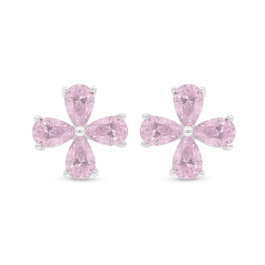 Sterling Silver 925 Earring Rhodium Plated Embedded With Pink Zircon