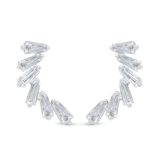 Sterling Silver 925 Earring Rhodium Plated Embedded With White Zircon