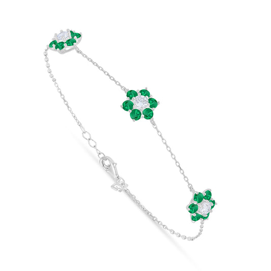 اسورة من الفضة الخالصة عيار 925 مطلية روديوم مرصعة زركون زمردي و فص ابيض