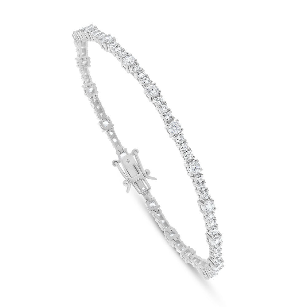 Sterling Silver 925 Bracelet Rhodium Plated Embedded With White Zircon