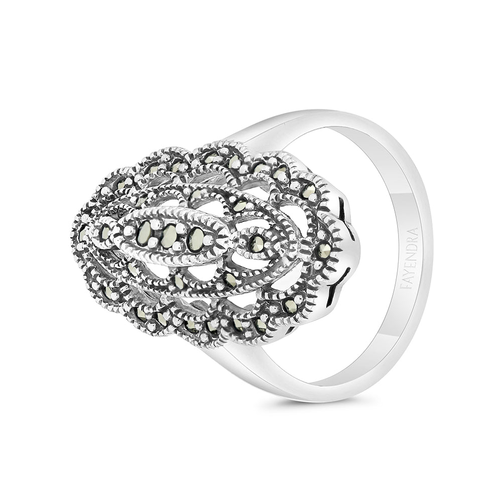 Sterling Silver 925 Ring Embedded With Marcasite Stones