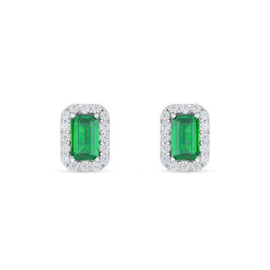Sterling Silver 925 Earring Rhodium Plated Embedded With Emerald Zircon And White Zircon