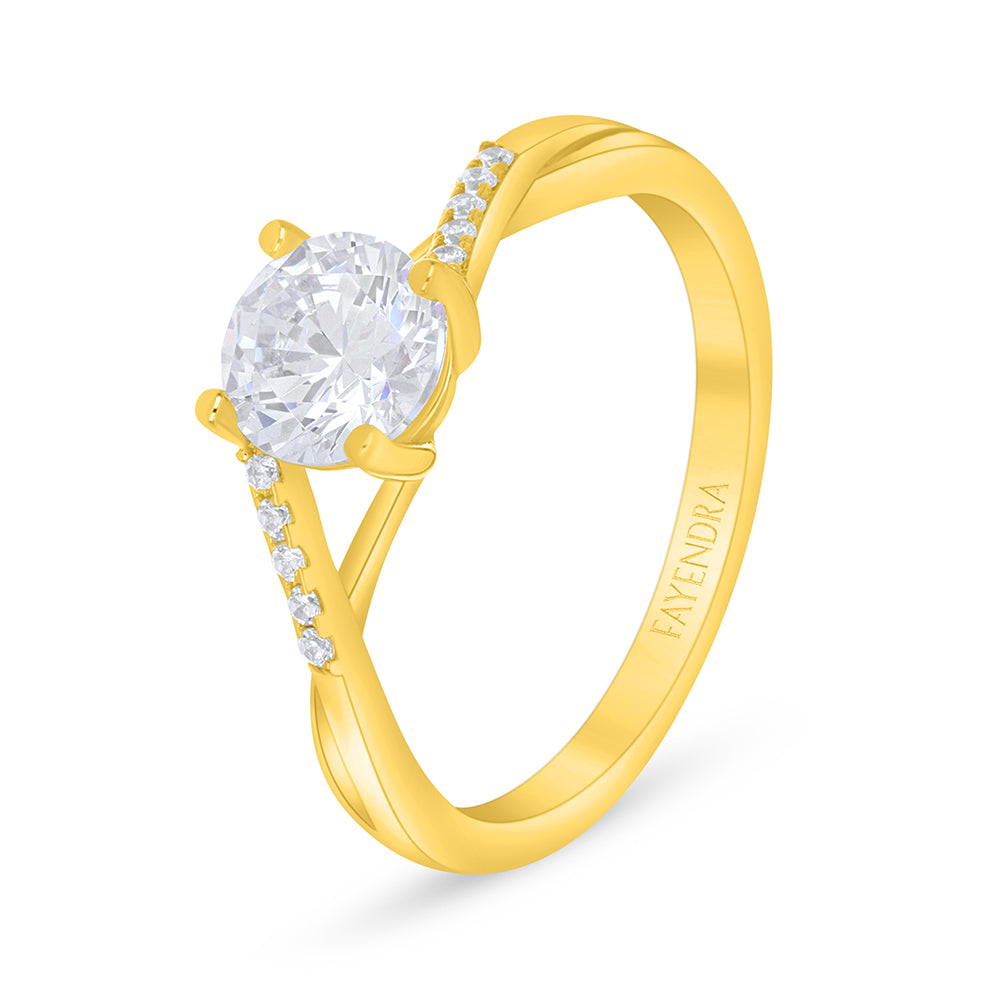 خاتم من الفضة الخالصة عيار 925 مطلي ذهبي مرصع فص ابيض