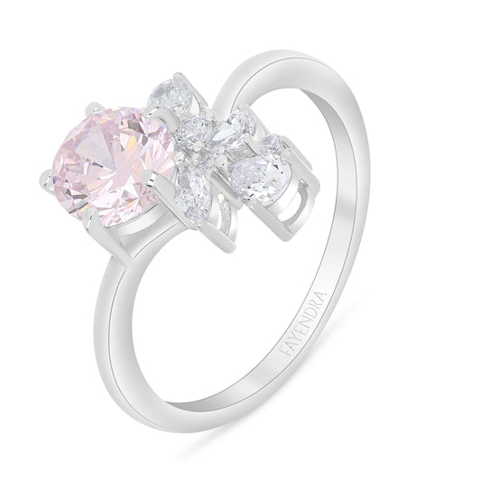 خاتم من الفضة الخالصة عيار 925 مطلي روديوم مرصع زركون بنك و فص ابيض