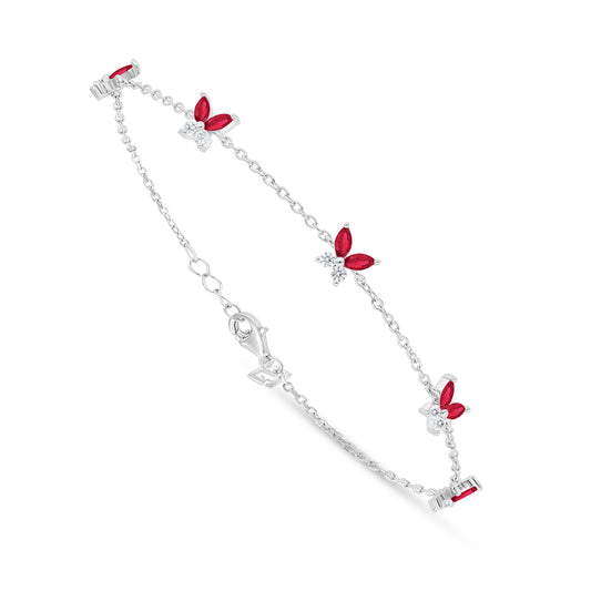 Sterling Silver 925 Bracelet Rhodium Plated Embedded With Ruby Corundum And White Zircon