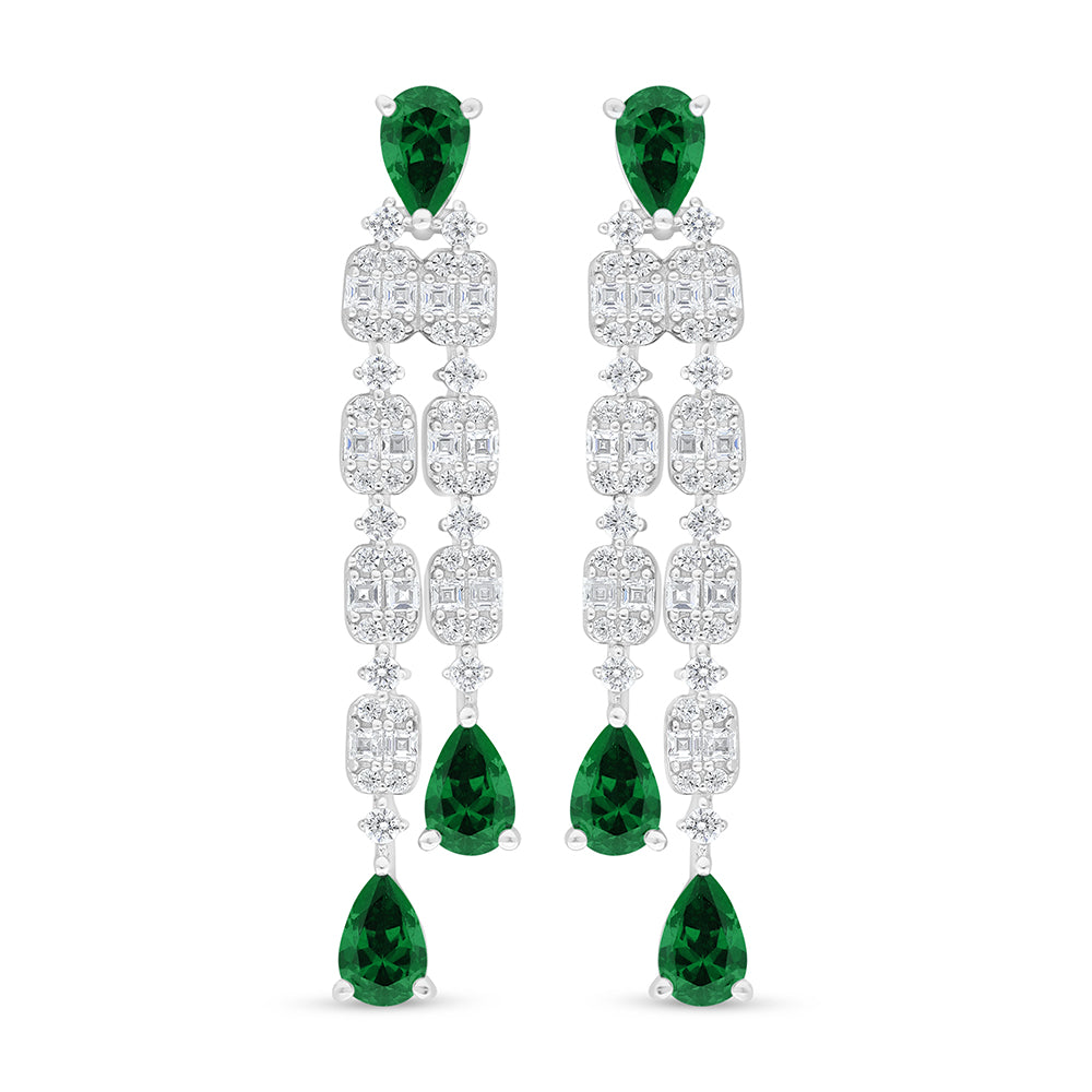 Sterling Silver 925 SET Rhodium Plated Embedded With Emerald Zircon And White Zircon