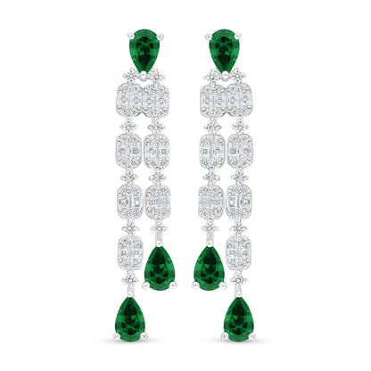 Sterling Silver 925 SET Rhodium Plated Embedded With Emerald Zircon And White Zircon