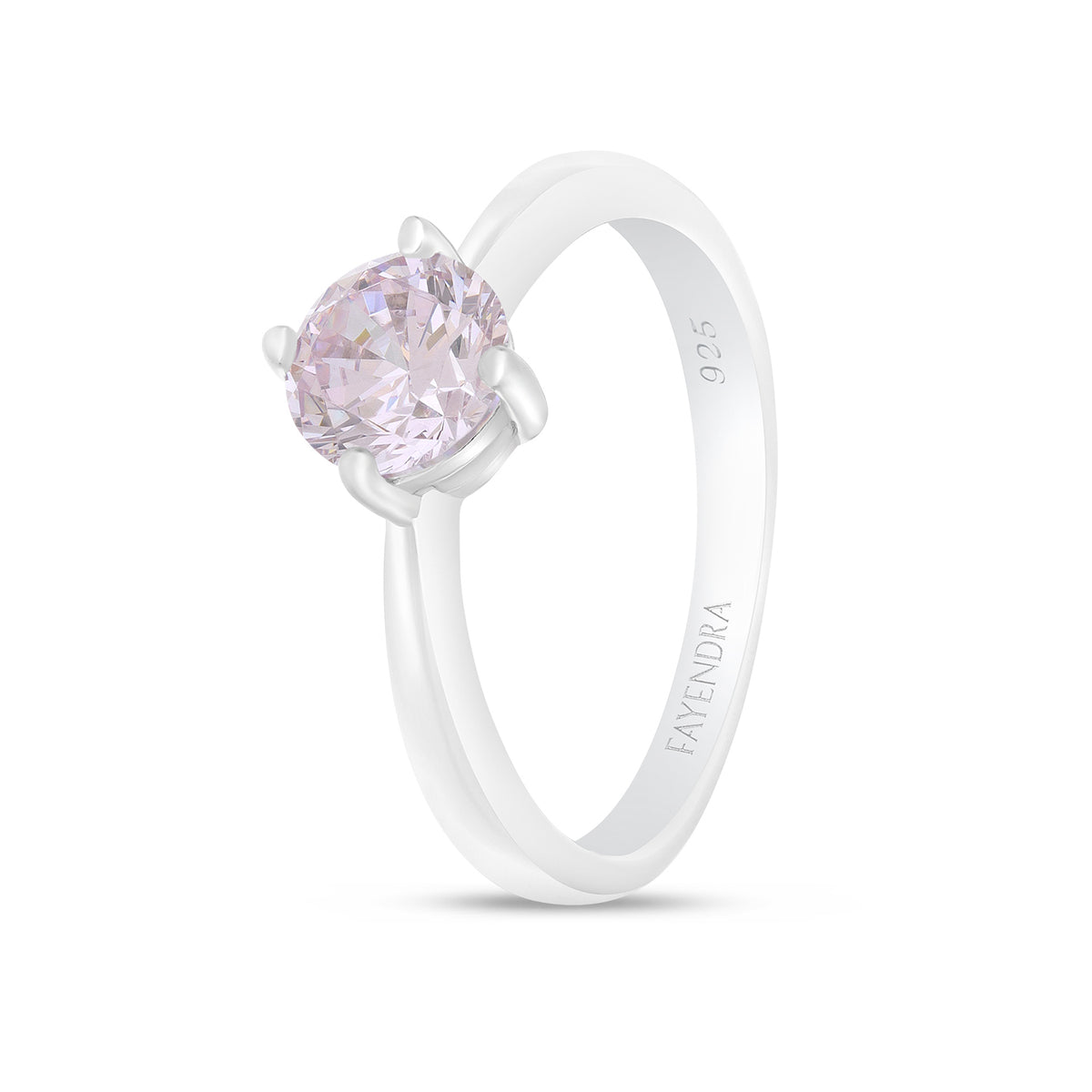 Sterling Silver 925 Ring Rhodium Plated Embedded With Pink Zircon