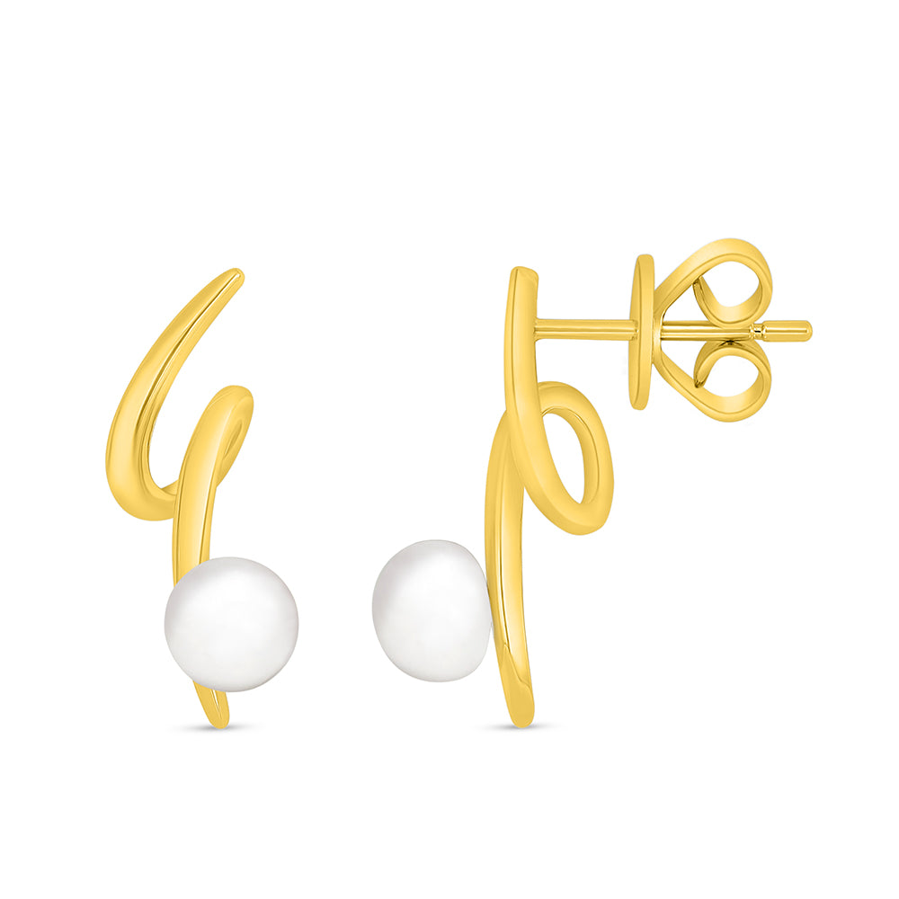 Sterling Silver 925 Earring Golden Plated Embedded With Natural White Pearl