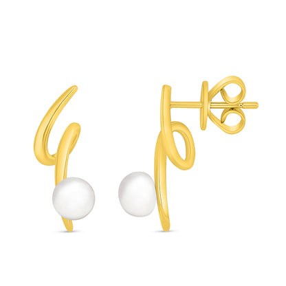 Sterling Silver 925 Earring Golden Plated Embedded With Natural White Pearl