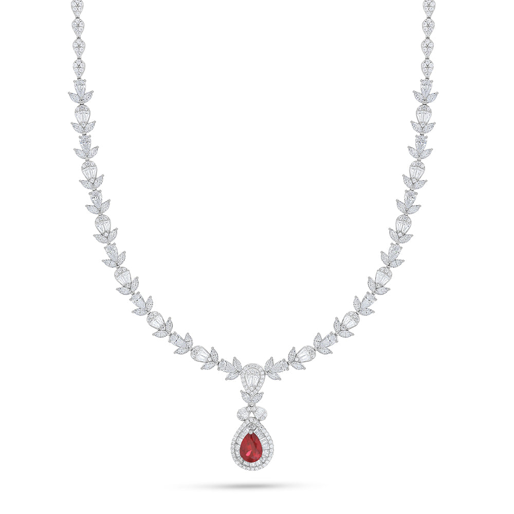 Sterling Silver 925 Set Rhodium Plated Embedded With Ruby Corundum And White Zircon