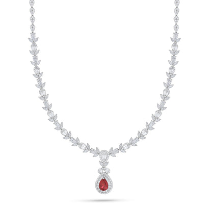 Sterling Silver 925 Set Rhodium Plated Embedded With Ruby Corundum And White Zircon
