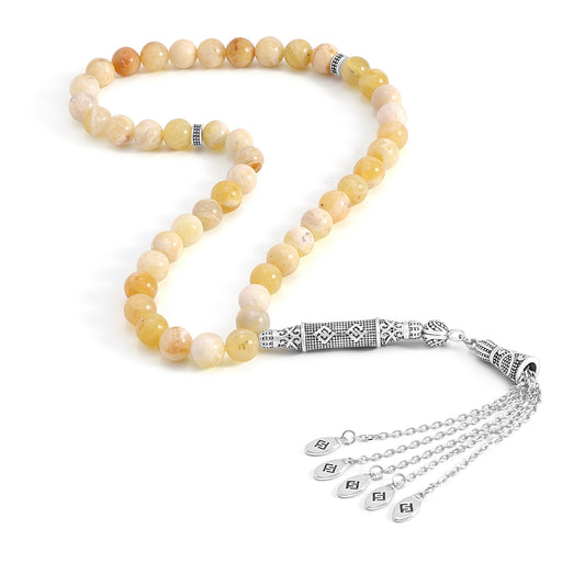 Yellow Opal Rosary 45 Round Bead 8 mm With Stainless Steel 316L Set (Silver & Black Plated)