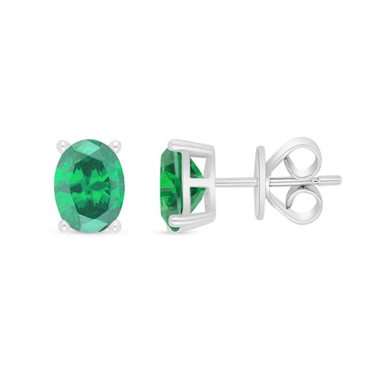 Sterling Silver 925 Earring Rhodium Plated Embedded With Emerald Zircon