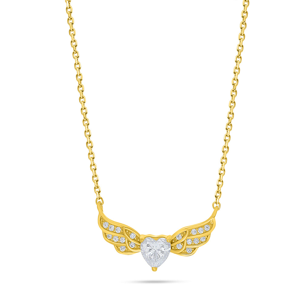 Sterling Silver 925 Necklace Golden Plated Embedded With White Zircon
