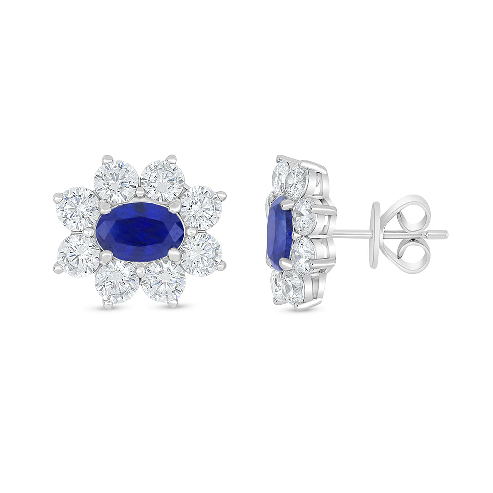 Sterling Silver 925 Earring Rhodium Plated Embedded With Sapphire Corundum And White Zircon