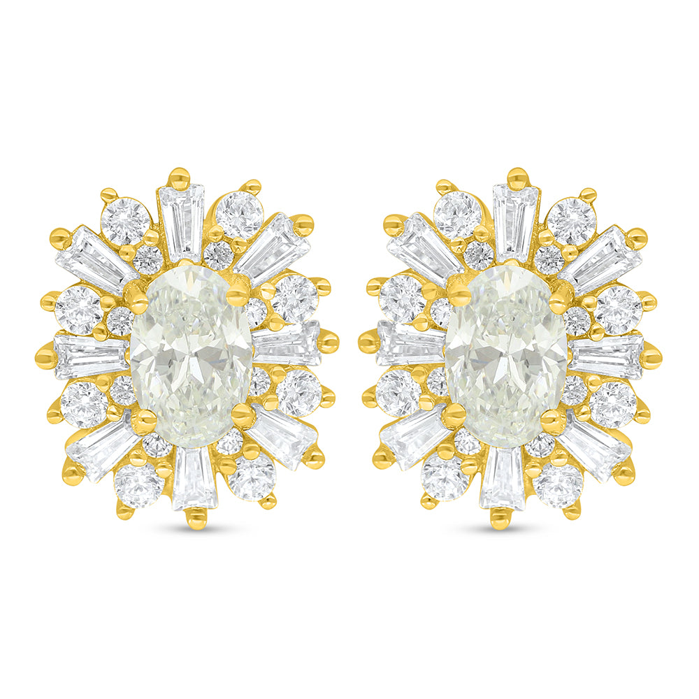 Sterling Silver 925 Earring Golden Plated Embedded With White Zircon