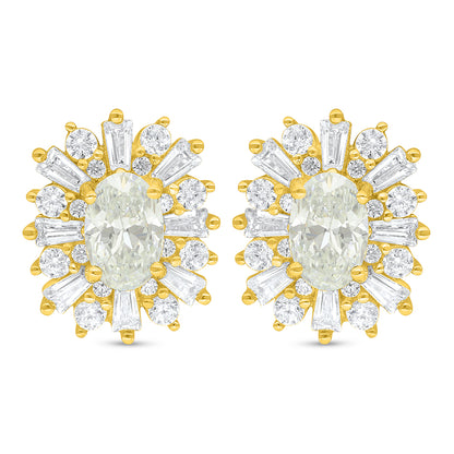 Sterling Silver 925 Earring Golden Plated Embedded With White Zircon