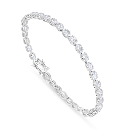 Sterling Silver 925 Bracelet Rhodium Plated Embedded With White Zircon
