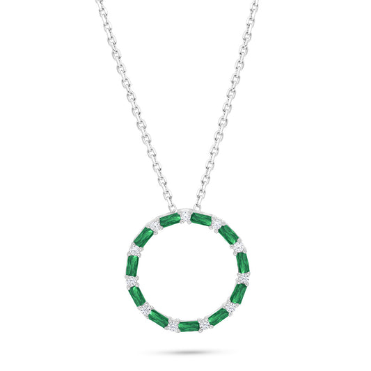 عقد من الفضة الخالصة عيار 925 مطلي روديوم مرصع زركون زمردي و فص ابيض