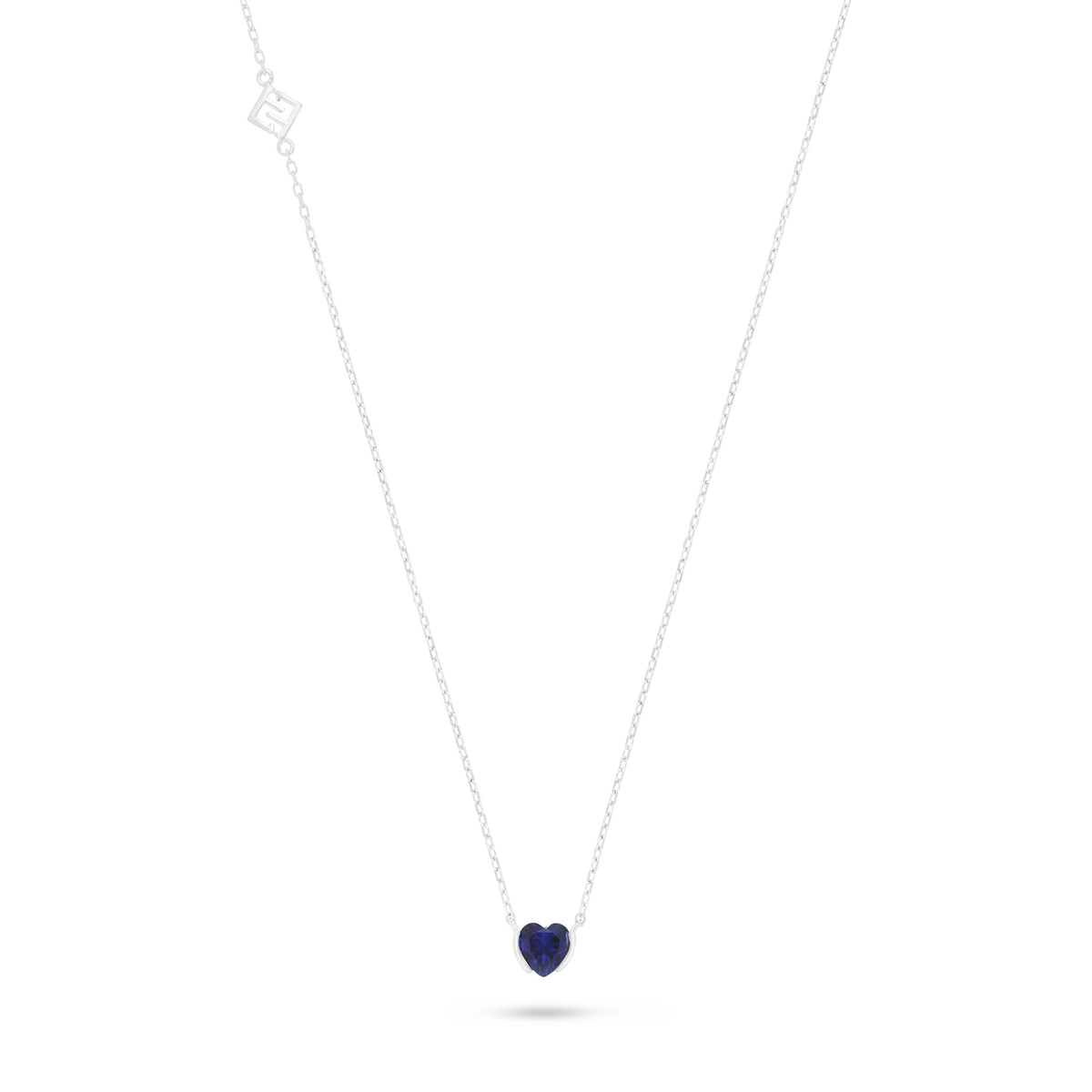 Sterling Silver 925 Necklace Rhodium Plated Embedded With Sapphire Corundum