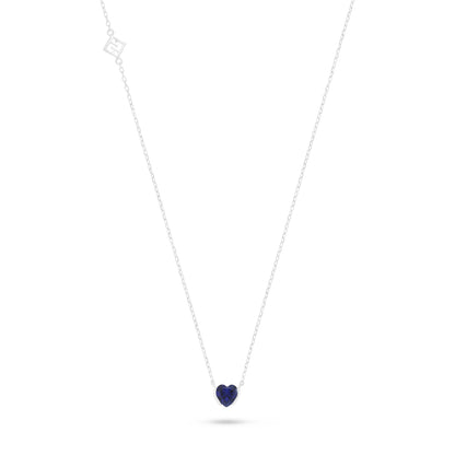 Sterling Silver 925 Necklace Rhodium Plated Embedded With Sapphire Corundum