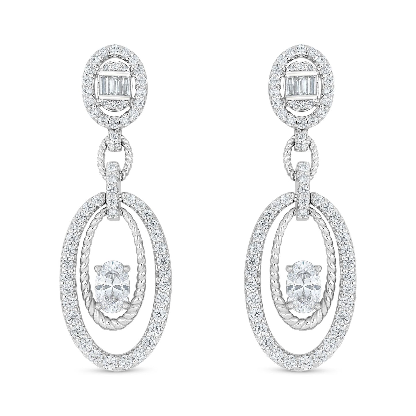 Sterling Silver 925 Earring Rhodium Plated Embedded With White Zircon
