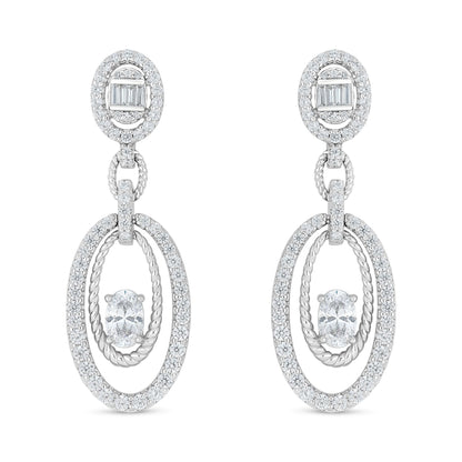 Sterling Silver 925 Earring Rhodium Plated Embedded With White Zircon