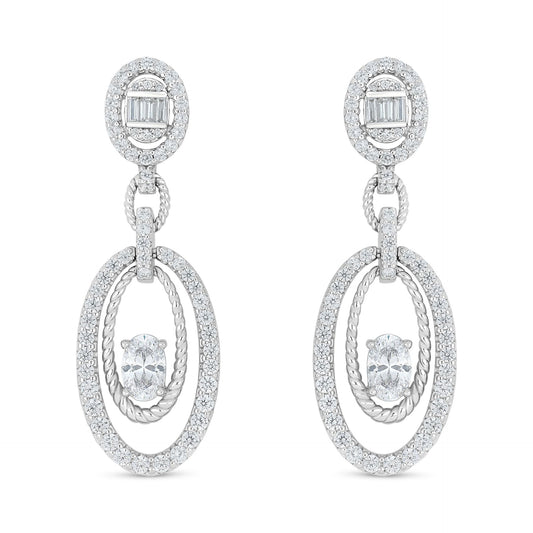 Sterling Silver 925 Earring Rhodium Plated Embedded With White Zircon