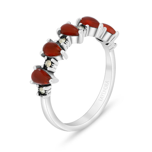 Sterling Silver 925 Ring Embedded With Natural Aqiq And Marcasite Stones