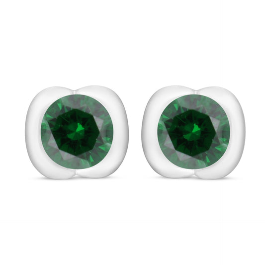 Sterling Silver 925 Earring Rhodium Plated Embedded With Emerald Zircon