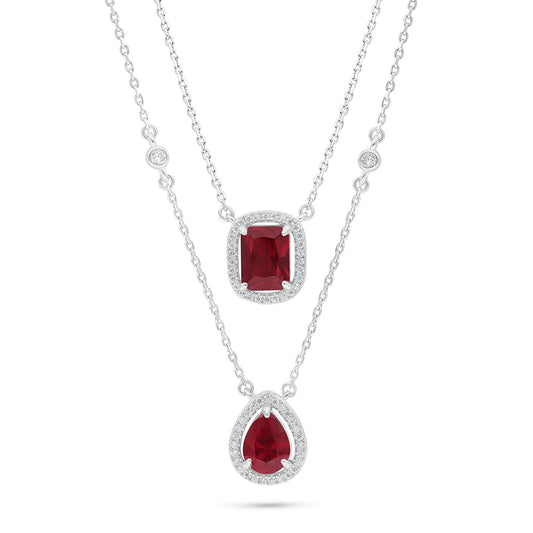 Sterling Silver 925 Necklace Rhodium Plated Embedded With Ruby Corundum And White Zircon