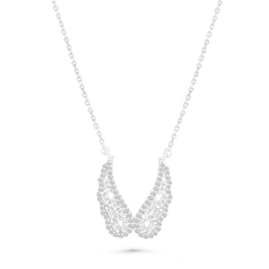 Sterling Silver 925 Necklace Rhodium Plated Embedded With White Zircon