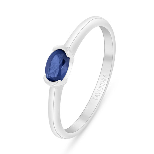 Sterling Silver 925 Ring Rhodium Plated Embedded With Sapphire Corundum