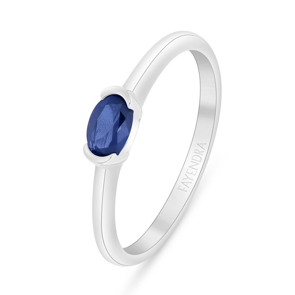 Sterling Silver 925 Ring Rhodium Plated Embedded With Sapphire Corundum