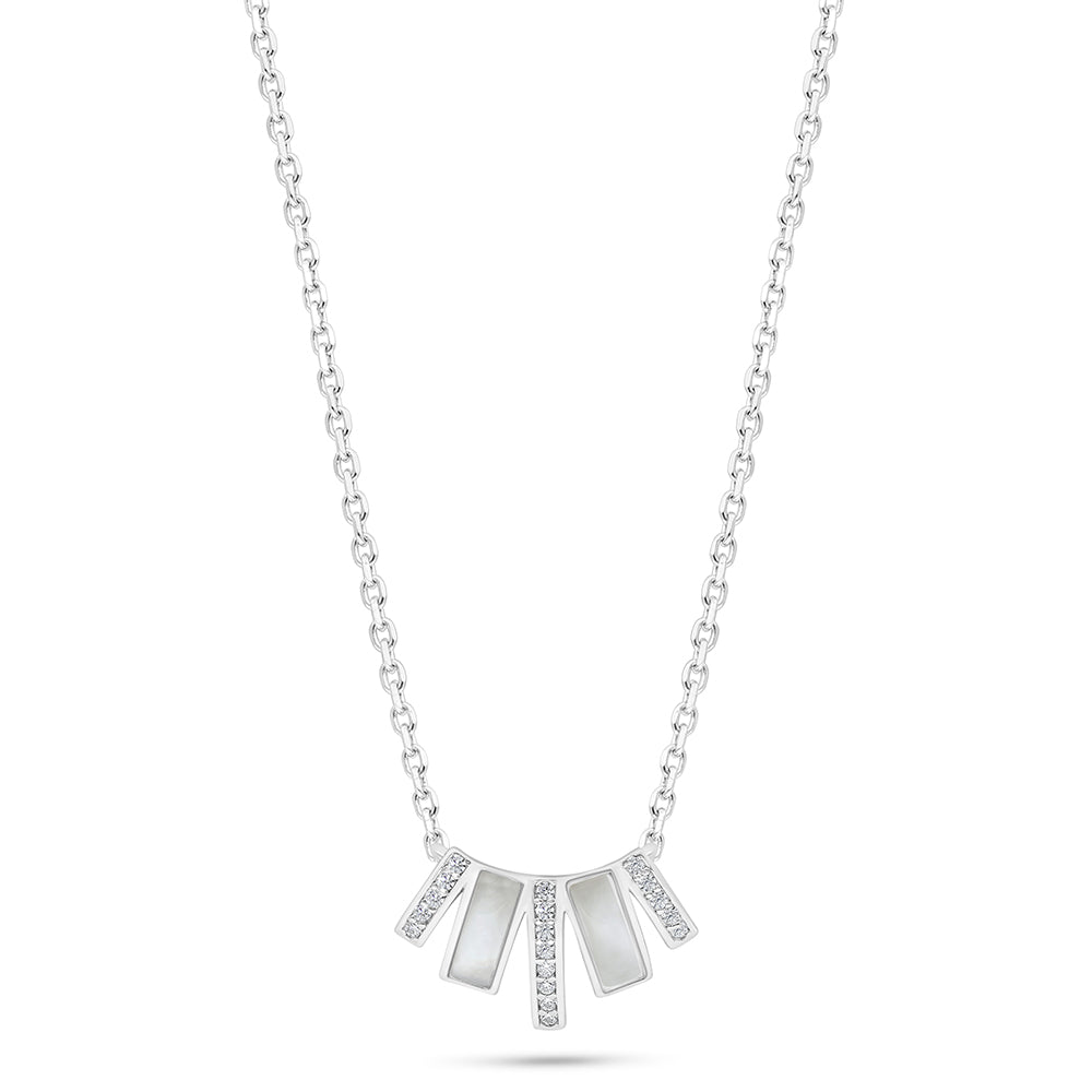 Sterling Silver 925 Necklace Rhodium Plated Embedded With White Shell And White Zircon