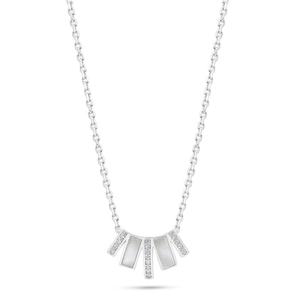 Sterling Silver 925 Necklace Rhodium Plated Embedded With White Shell And White Zircon