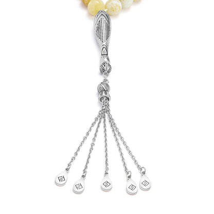 Rosary 45 Yellow Opal Bead 8 mm With Stainless Steel 316L Set Silver And Black Plated