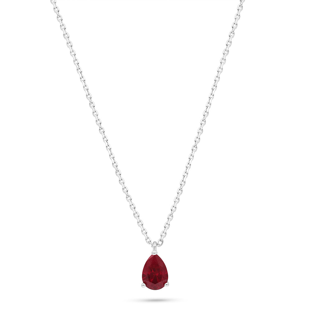 Sterling Silver 925 Necklace Rhodium Plated Embedded With Ruby Corundum