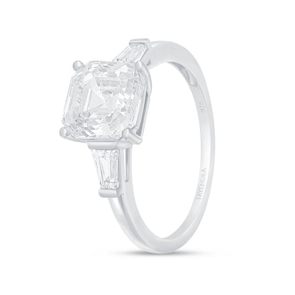 Sterling Silver 925 Ring Rhodium Plated Embedded With White Zircon