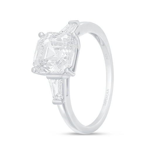 Sterling Silver 925 Ring Rhodium Plated Embedded With White Zircon