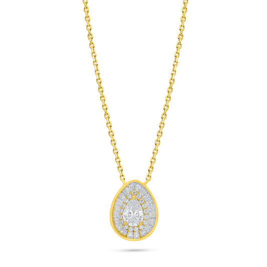Sterling Silver 925 Necklace Golden Plated Embedded With Diamond Zircon And White Zircon