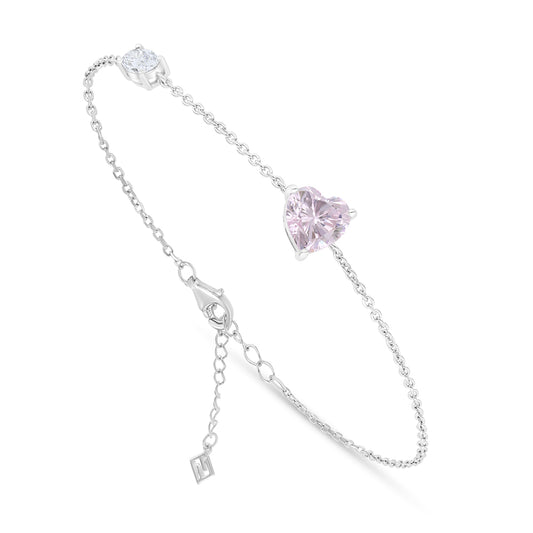 Sterling Silver 925 Bracelet Rhodium Plated Embedded With Pink Zircon And White Zircon