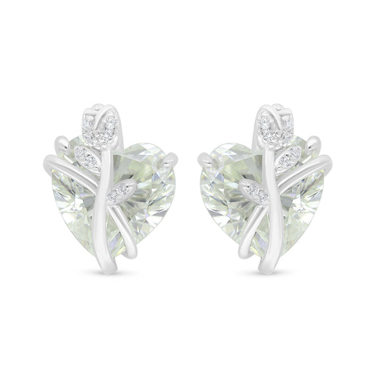 Sterling Silver 925 Earring Rhodium Plated Embedded With Yellow Diamond And White Zircon