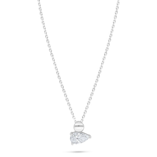 Sterling Silver 925 Necklace Rhodium Plated Embedded With White Zircon